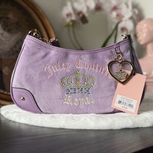 Juicy Couture ‘juicy kingdom’ lavender shoulder bag purse rhinestone crown heart